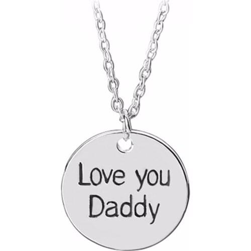 Love You Daddy Pendant Necklace Father Birthday Jewelry Gift Silver Color Round Long Chain Simple Daddy Engrave Letter Necklace