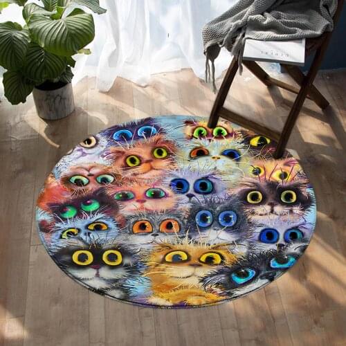 Cute Cat Round Area Rug Kids Play Mat Circle Carpet Cute Animal Circle Carpet Antiskid Mat Portable Washable