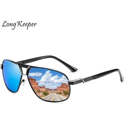 2020 Fashion Square Polarized Sunglasses Men Vintage Blue Mirror Coating Male Sun Glasses Stylish Black Sport Shades UV400