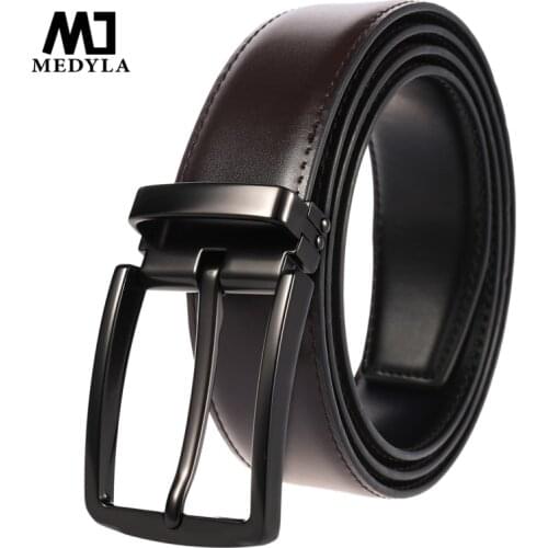 MEDYLA Genuine Leather Men Belt High Quality Luxury Strap Classic Vintage Pin Buckle Male Belt Jeans Belt for Men LY3986