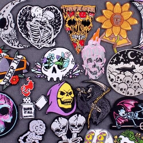 Iron On Patch Skull Patches For Clothing DIY Punk Clothes Patches Grim Reaper patch Embroidered Patches On Clothes Stripes Decor