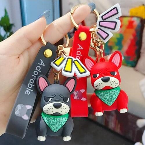 New Fashion Bib French Punk Bulldog Key Chain Pet Dog Keychains For Women Bag Men Car Key Ring Charm Pendant Trinket Jewelry