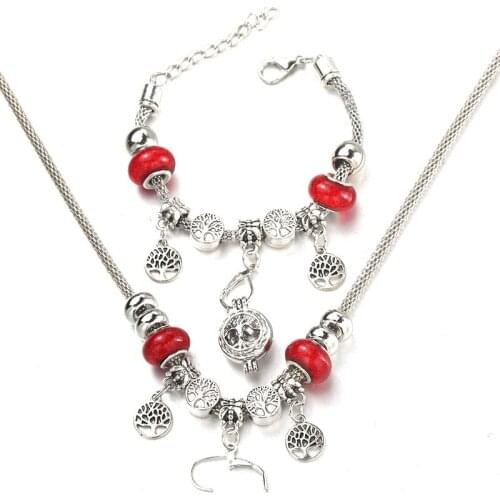 New Tree of Life Necklace Bracelet Set Lobster Clasp Fine Bead Hollow Chain Beaded Bracelet With Hook DIY Pendant Jewelry