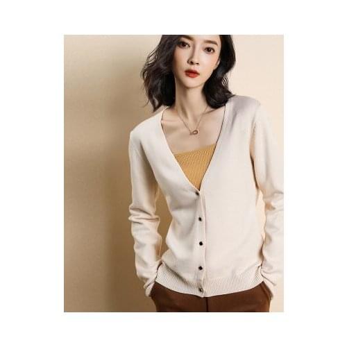 Obrix light spring Office Lady female jacket sweet V-neck single breasted full sleeve thin casual style cardigan for everyday
