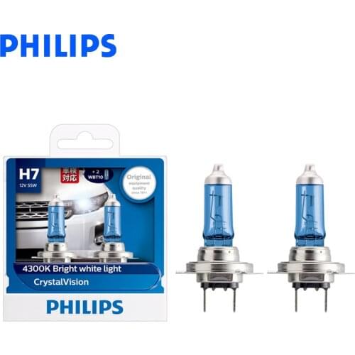 Philips H7 12V 55W Crystal Vision 4300K Bright White Light Halogen Lamps Car Headlight Stylish Look UV Resistant 12972CVSM, Pair