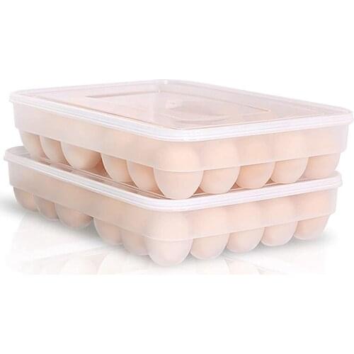 Hot-Refrigerator Egg Rack 68 Grid Malicious Egg Tray Rack Stackable Egg Container with Lid 34 Egg Boxes (2 Pieces)