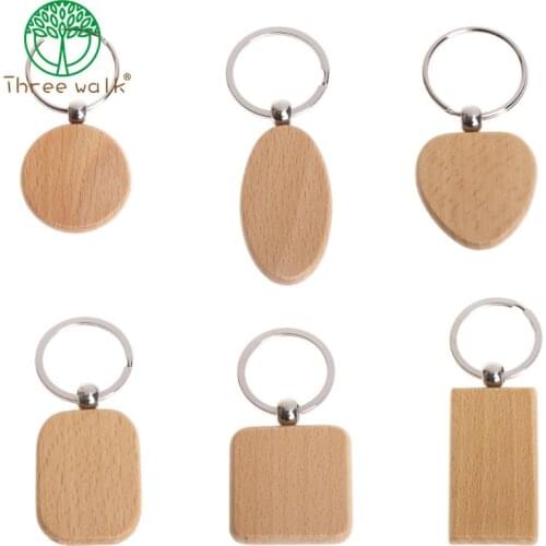 Blank Round Rectangle Wooden Key Chain DIY Promotion Pendant Wood Keychain Keyring Tags Promotional Gifts