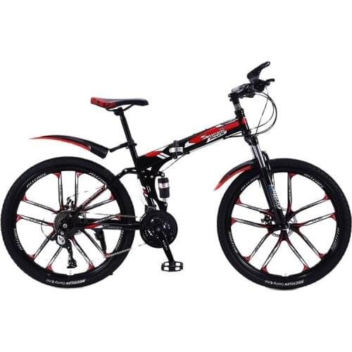 Folding Mountain Bike Bicycle Off Road Integrated Wheel for Men and Women Adult Variable Speed Double Damping Bicycle
