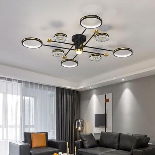 Modern Black Gold Suspension LED Chandelier for Bedroom Living Dining Room Kitchen Home Interior Ceiling Decor Light Fixture