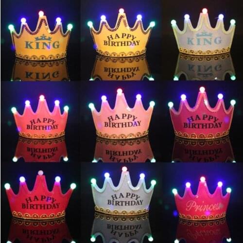 Led Crown Hat Christmas Cosplay King Princess Crown Led Happy Birthday Cap Luminous Led Christmas Hat Colorful SN43