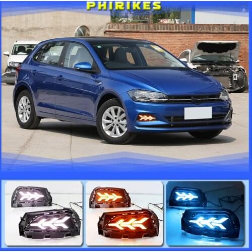 2PCS LED Daytime Running Light Fog Lamp Sequential Yellow Turn Signal Function Car DRL For Volkswagen Polo 2019 2020
