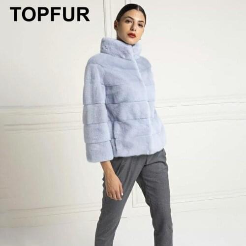 TOPFUR New Mink Fur Coat Woman Leather Jacket Winter Coat Women Real Fur Coat With Collar Plus Size Short Jacket Light Blue