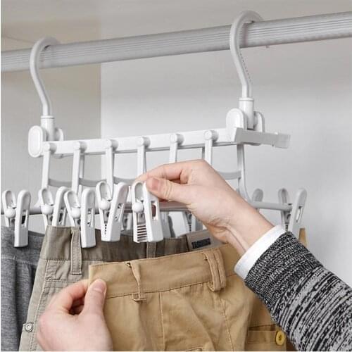 Clothes Hangers Non-Slip Pant Rack Multi-functional Portable Pants Double Hooks Clothes Magic Folding Space Saving Storage Rack
