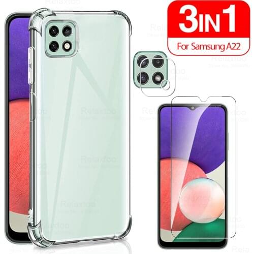 3in1 case protective glass for samsung A22 Glass lens screen Protector for samsung galaxy A22 a 22film phone bumper cover coque