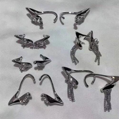 Origin Summer Charmy Multi Designs Shiny Rhinestone Tassel Earrings for Women Metallic Irregular Geometric Clip Earrings Brincos