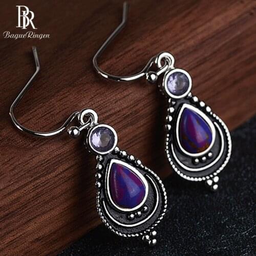 Bague Ringen Silver 925 Earrings With Water Drop Shaped Charoite Stone for Women Fashion Korean Elegant Jewelry Gift Wholesale