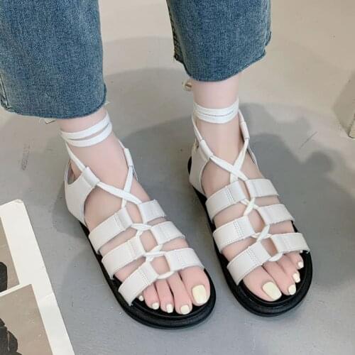 WomenS Sports Sandals 2021 Summer Dress Roman Sandal For Woman Flat Shoes Beach Female Gladiator Casual Cross-Tied Sandal 35-40