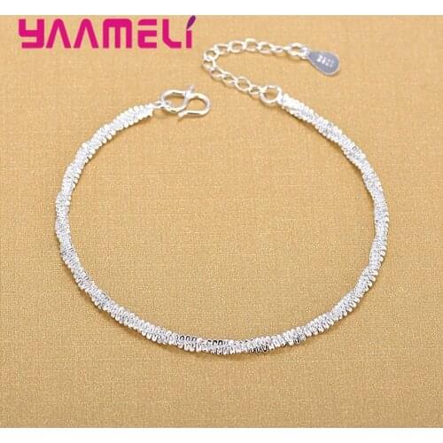 Charm 925 Sterling Silver Water Wave Chain Bracelet Solid Silver Fashion Women Girls Lady Bangle Fine Silver Jewelry