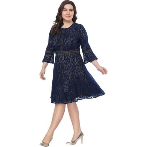 2021 Summer Hot Sale European And American Style Plus Size Hollow Out Lace Patchwork Short Dress For Women