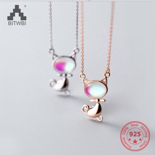Hot Sale S925 Sterling Silver Mix Personality Cute Sweet Corlorful Zircon Cat Kitty Pendants Necklace Fashion Jewelry for Women