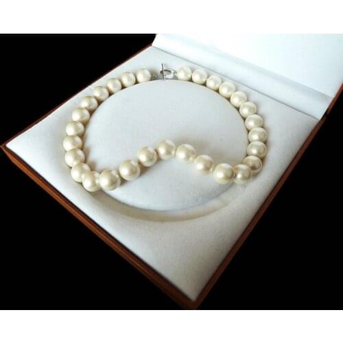 Women Gift word Love women Fashion Jewelry Rare Huge 12mm Genuine South Sea Cream White Shell Pearl Necklace Heart Clasp 18