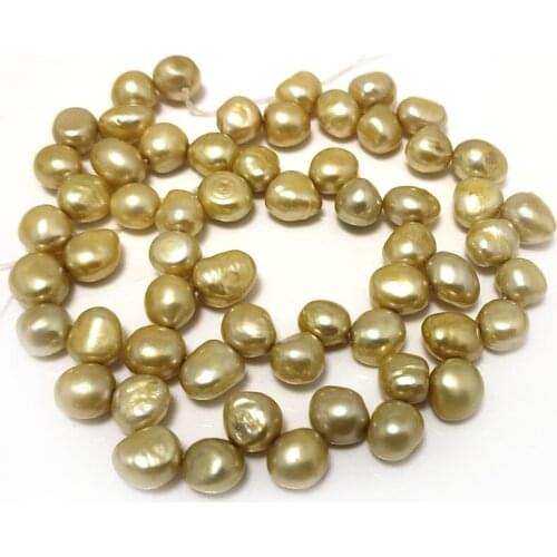16 inches 8-9mm Champagne Natural High Luster Side Drilled Flat Baroque Pearl Loose Strand