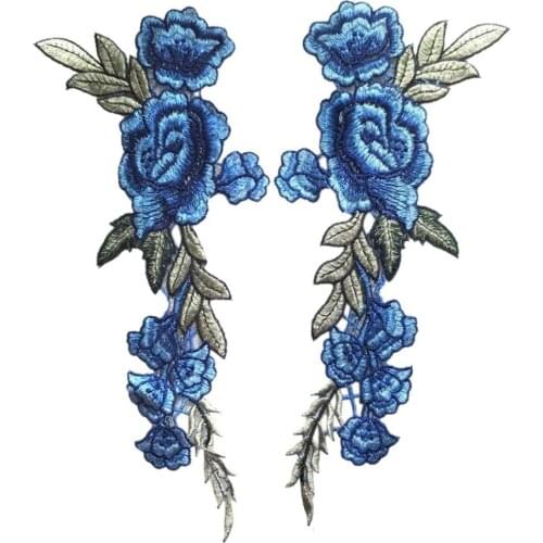 2PC DIY Embroidered Roses Floral Collar Sew Patch Sticker Applique Badge Patches Cartoon Flower Stickers Badge Patch For Clothes