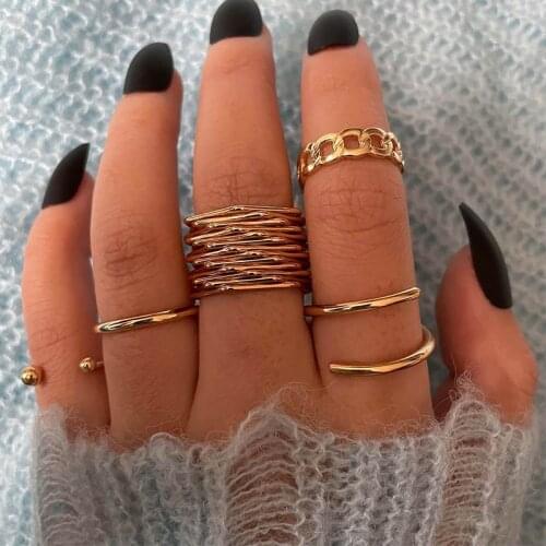 5 Pcs/Set Women Rings Geometric Chain Opening Gold Color Simple Finger Joint Ring Ladies Simple Beach Party Jewelry Lover Gift