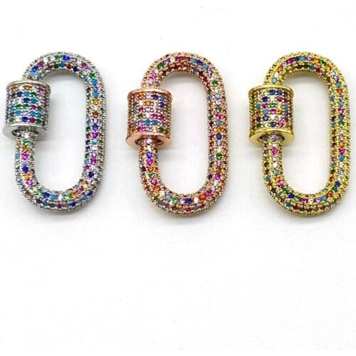 5pcs/lot Fashion Jewelry Micro Colorful CZ Paved Brass Carabiner Clasp