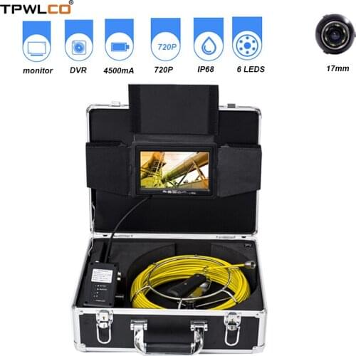 7" Screen Video Camera Sewer Inspection Industrial System 20-50m Cable DVR Function 17mm Pipe Waterproof Camera With 6pcs LEDS