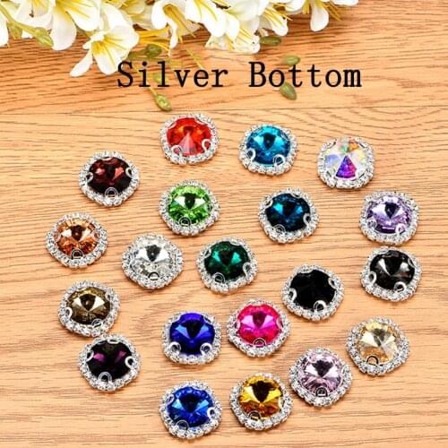 8/10/12/14mm Round Crystal Buckle with D Silver/Gold Claw,Sewing on Glass Rhinestones Dress Decoration,Bag DIY Nail Art Stones