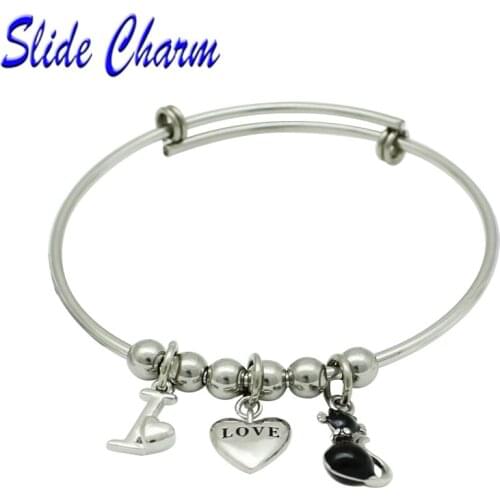 Free shipping 2018 new stainless steel bracelet heart-shaped black kitten is to send a friend, family, best gift gifts