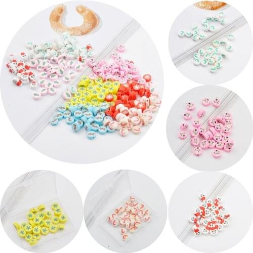 30pcs 10mm Round Christmas Series Beads Polymer Clay Spacer Loose Beads for Jewelry Making Bracelet DIY Necklace Accessories