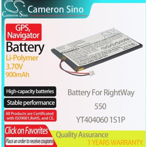 CameronSino Battery for RightWay 550 fits RightWay YT404060 1S1P GPS,Navigator battery 900mAh 3.70V Li-Polymer Black