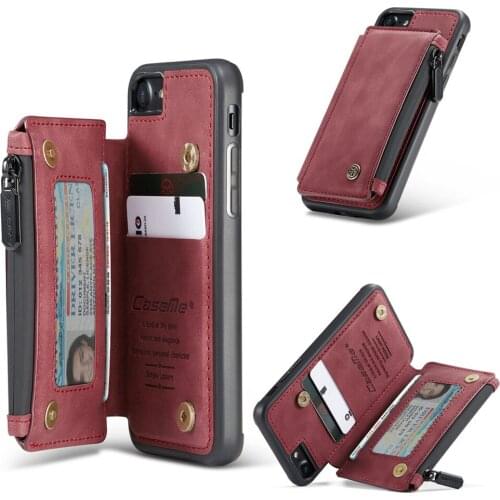 For iPhone 7 8 SE 2020 Luxury Flip Leather Zipper Purse Card Shockproof Stand Holder Cover For iPhone 7 8 SE 2020 Case