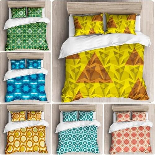 Color Block Stitching Pattern Grinding MAO Bedding Set Pillowcase Quilt Cover Twin Room Full Size