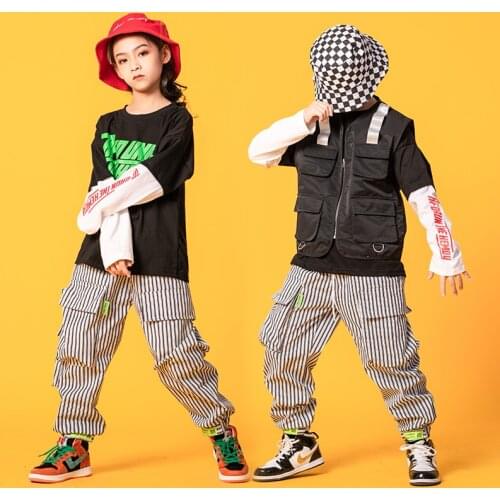 Kids Hip Hop Clothing Shirt Sleeveless Jacket Top Vest Streetwear Tactical Cargo Pants for Girls Boy Dance Costume Clothes
