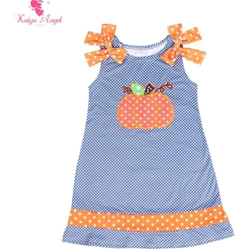 Kaiya Angel Kids Dress For Girls Orange Bottom White Dot Bow Toddler Clothes Princess Summer Boutique Dresses Factory Wholesale
