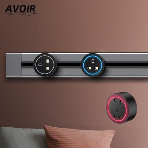 Avoir Electrical Track Sockets Surface Hidden Wall Home Kitchen Meeting Table Multi-function Outlets Standard With LED Plugs