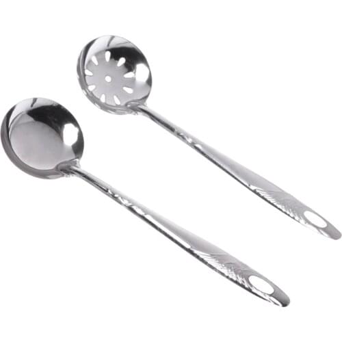 2Pcs Stainless Steel Large Soup Spoon Ladle Skimmer Colander Filter Kitchen Tool C6UE