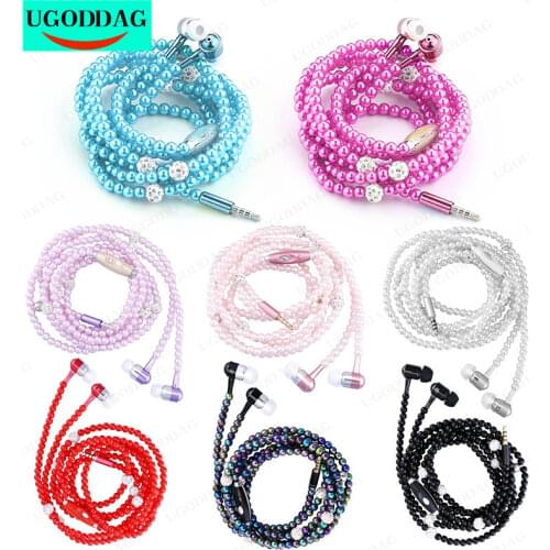 Fone de ouvido Women Earphones Bling Pearl Necklace Earbuds Headset For Phone Girls Gift Sports In-ear Earphone Wired headphones