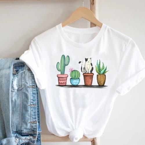 Women Printing Cactus Animal Cartoon Casual Summer Spring 90s Style Fashion Clothes Print Tee Top Tshirt Female Graphic T-shirt