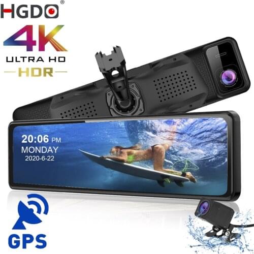 HGDO D400 4K Car DVR 12" GPS Sony IMX415 Rear View Mirror Camera Rear camera Dash Cam Car Camera Video Recorder Registrar Mount