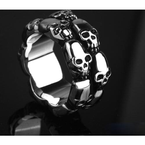 Retro Gothic Skull Ring Fashion Punk Mens Titanium Steel Silver Color Ring Trend Domineering Mens Nightclub Party Jewelry