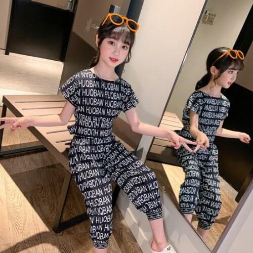 Teens Fashion Clothing Set Letters Print Two Piece Crop Top Pants Set Korea Suit for Girls Children Outfits 5 7 9 1112 13 Yrs