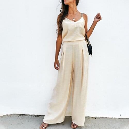 Summer Sleeveless Womens Tank Tops Suits Solid High Waist Wide Leg Female Pants Sets 2021 Trend Elegant Ladies Two Pieces Set