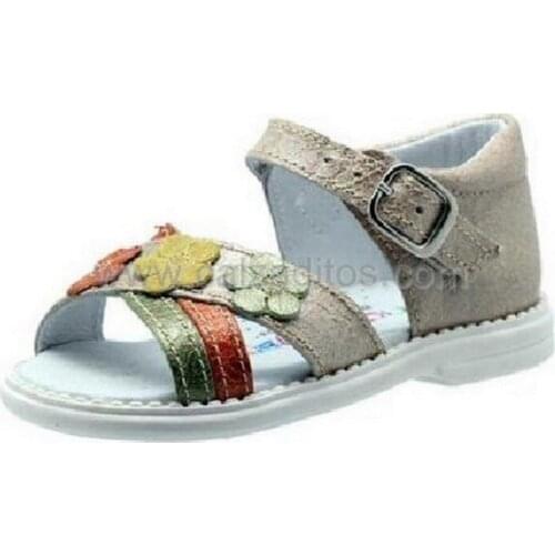 Fur sandals beige & colorful strips, Andanines