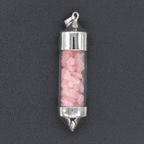 Trendy-beads Silver Plated Wish Bottle with Small Natural Rose Pink Quartz Pendant For Mother Day Gift