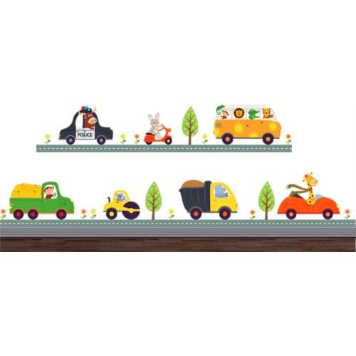 Cartoon police ambulance car wall stickers for kids room bedroom home decor posters animal pvc wall decals children gift