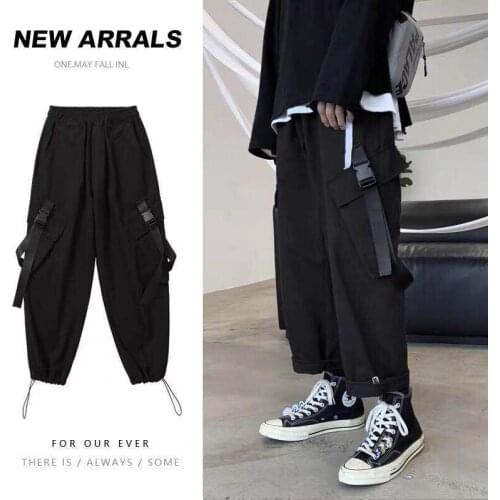Men Joggers Black Spring Tooling Pants Male Students Korean Ankle Banded Pants Mens Loose Capri Straight Fashions Casual Pants